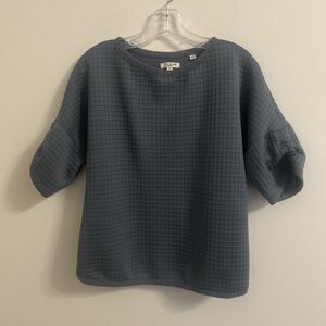 Max Studio London Blue Textured Waffle Knit Short Sleeve Top Size Small